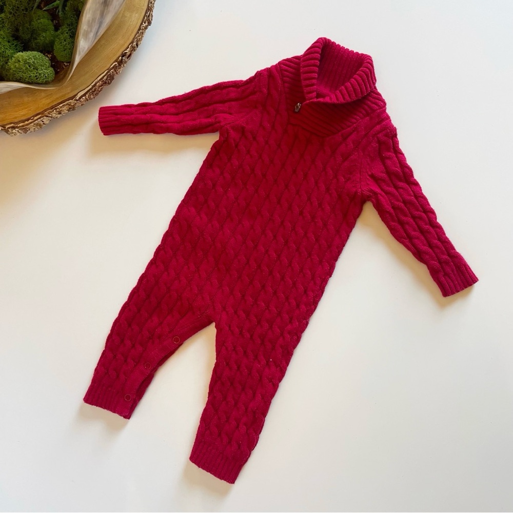 Tahari Red Cable Knit Sweater Romper | 3-6m